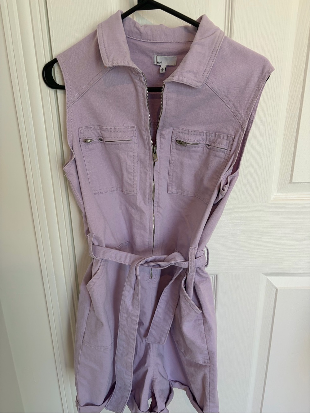 Sleeveless Lilac Utility Romper Dress with Belt